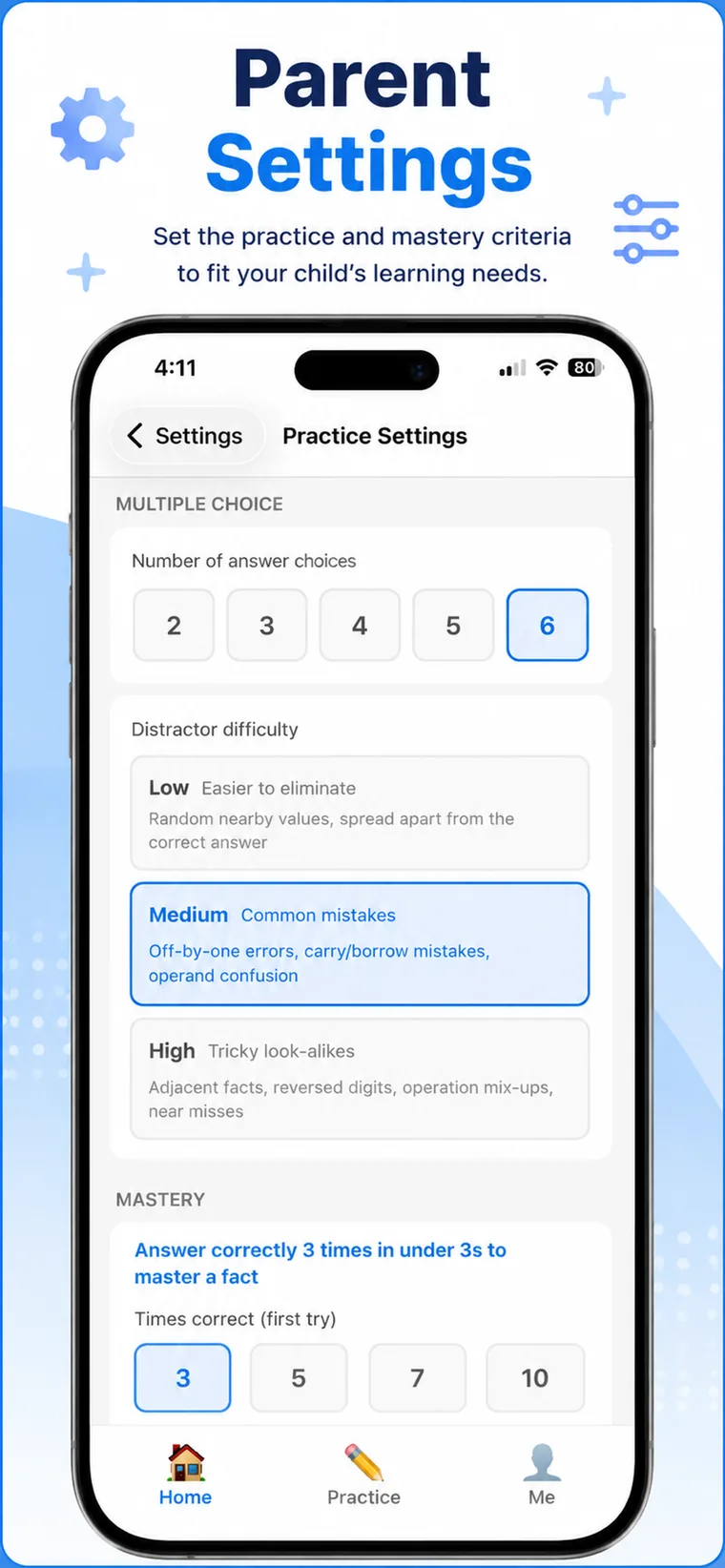 Parent settings screen